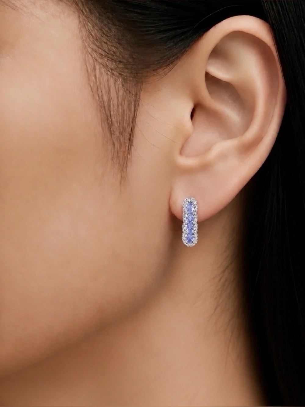 Natural Tanzanite Gemstones, Rhodium over 925 Sterling silver Earrings.BRAND NEW